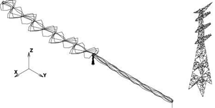 送電用鉄塔および送電線の振動モード解析事例