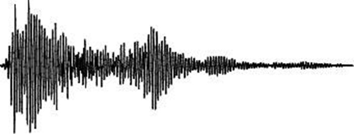 鉄塔頂部における線路方向の地震時応答加速度波形の事例(60秒間)